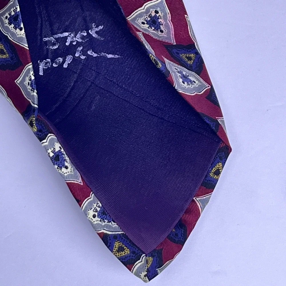 Vintage Mens Jack Wood Ltd. Silk Tie Burgundy/Navy‎ Blue/White